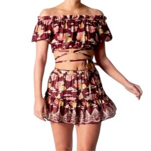 NWT Miguelina Louella Cotton Silk Wrap Crop Top in Bordeaux Size XS